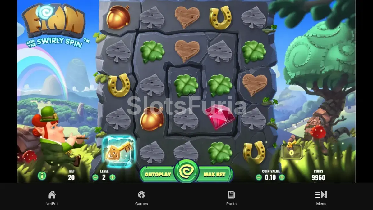 Tablero de juego principal de Finn and the Swirly Spin con el duende irlandés