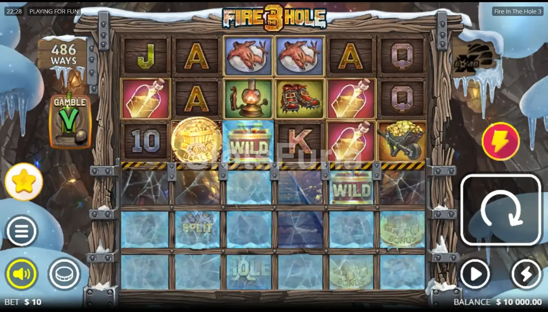 Juego base de Fire in the Hole 3, tragamonedas de Nolimit City