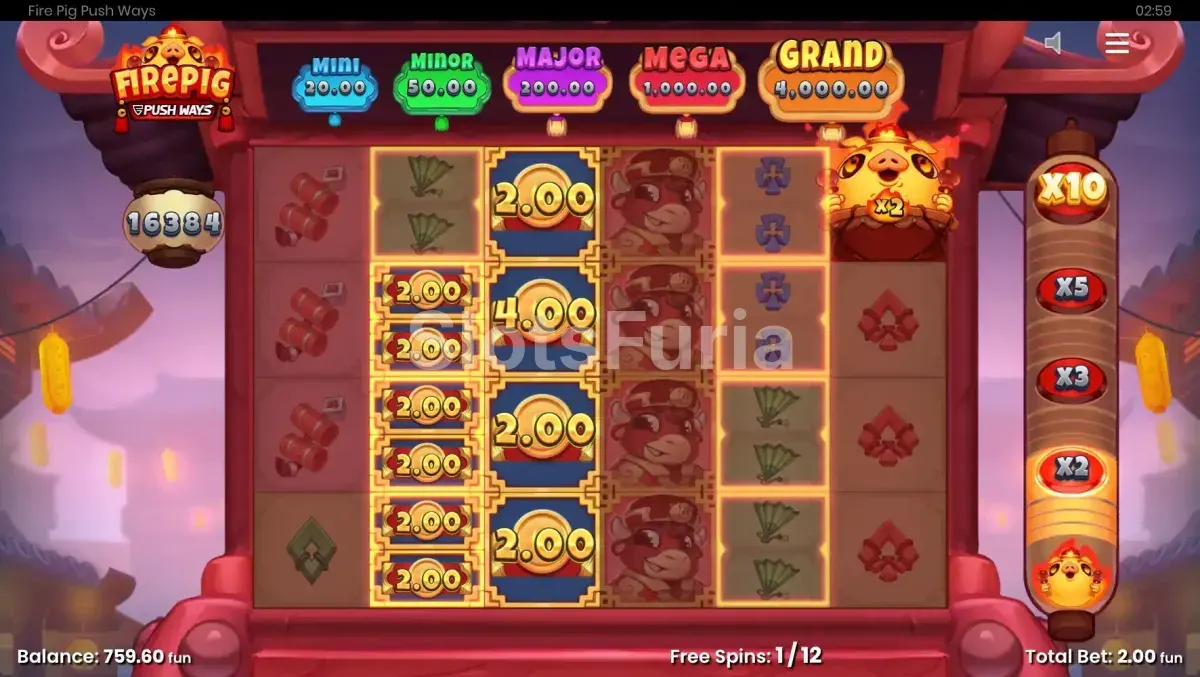 Ronda de tiradas gratuitas en Fire Pig Push Ways con multiplicadores activos