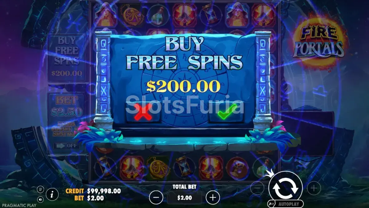 Función de compra de bono en Fire Portals de Pragmatic Play