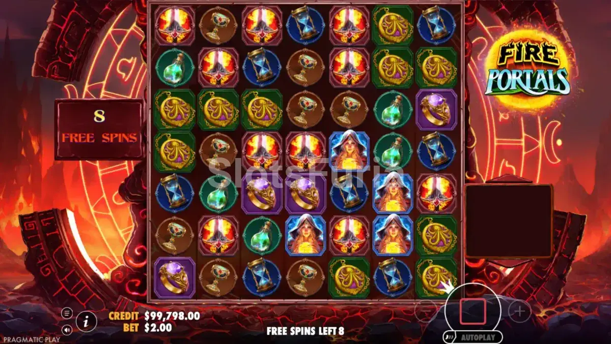 Ronda de giros gratuitos de Fire Portals con wilds activos