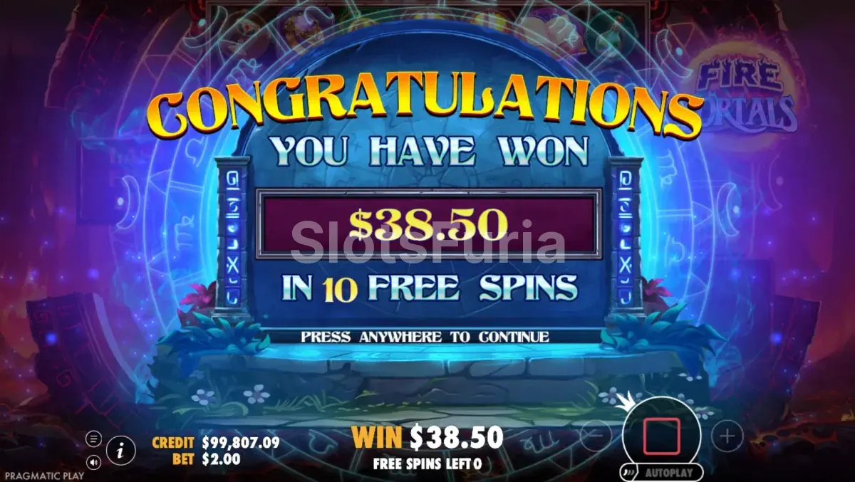 Gran victoria en Fire Portals tragamonedas de Pragmatic Play