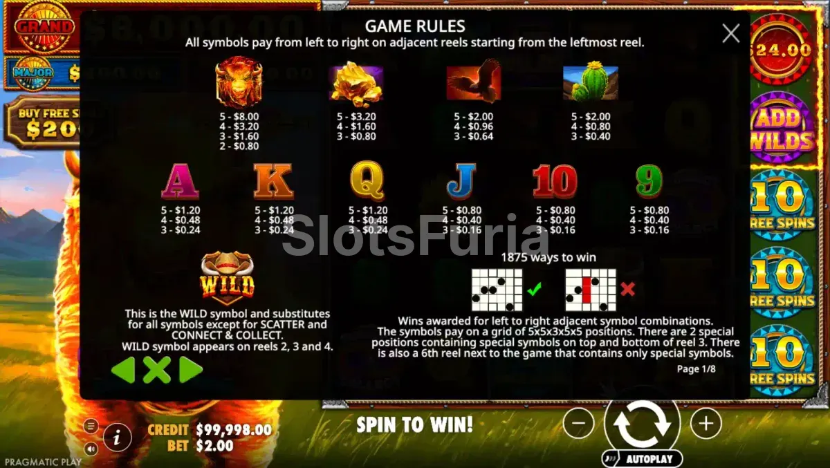 Tabla de pagos y símbolos de Fire Stampede 2