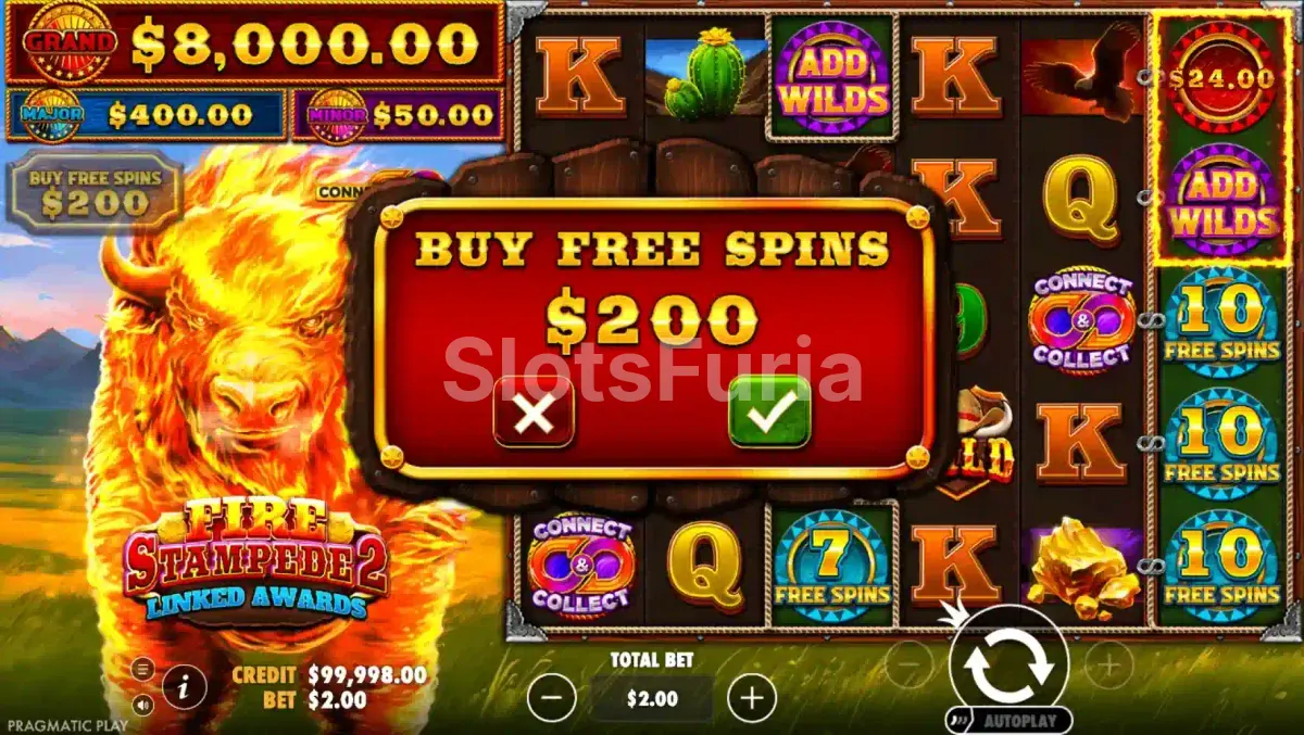 Opción de compra de bonus en Fire Stampede 2