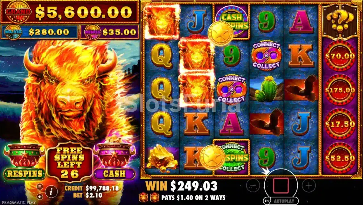 Ronda de giros gratis activada en Fire Stampede Ultimate con símbolos especiales