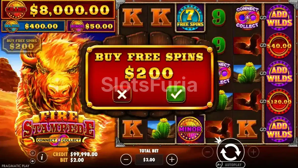 Menú de compra de bono de Fire Stampede