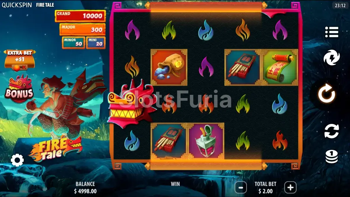 Juego base de Fire Tale con sus 5 rodillos y ambiente misterioso