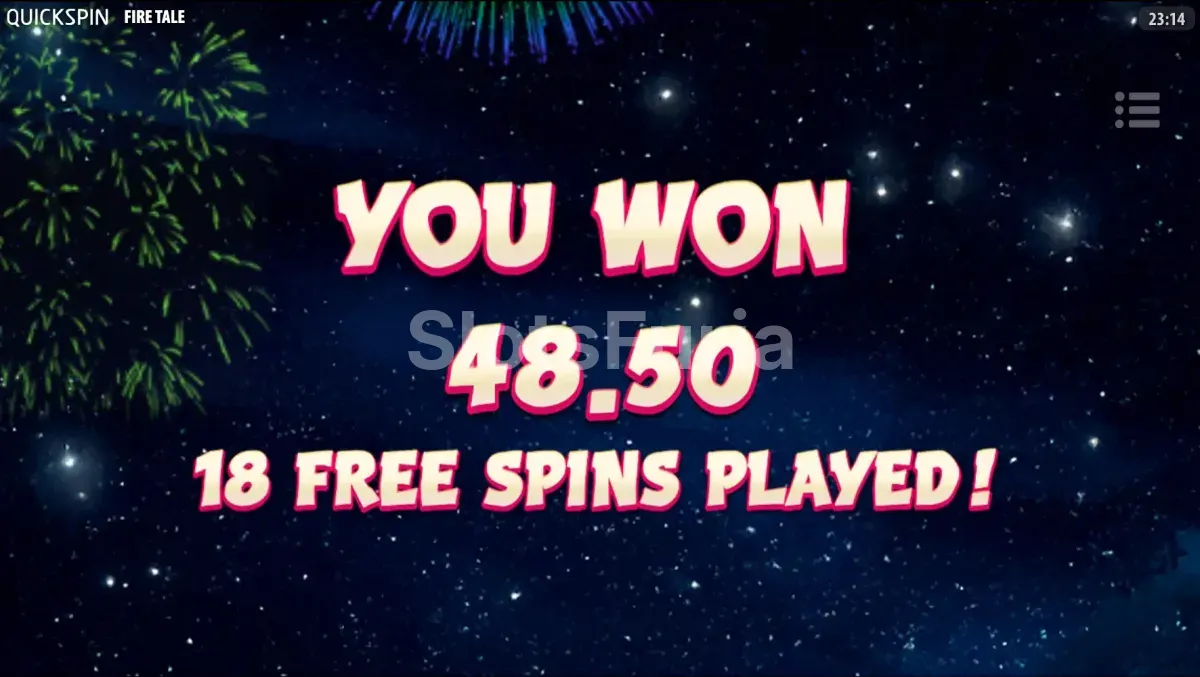 Gran victoria en Fire Tale mostrando el potencial máximo de la slot