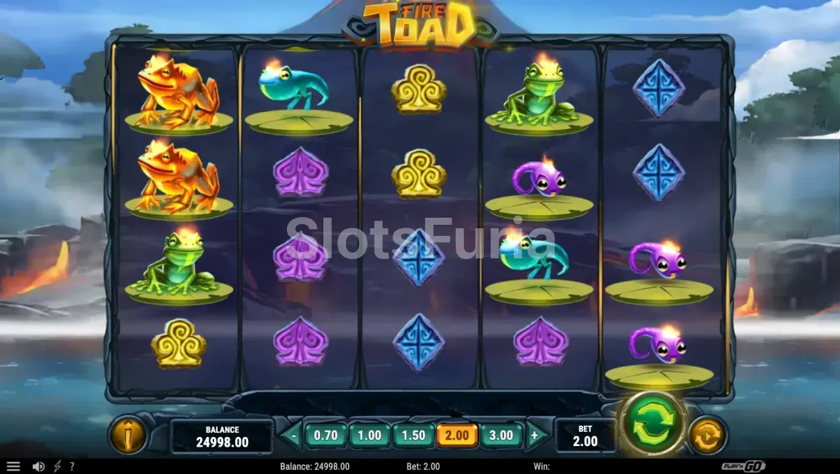 Pantalla principal del juego Fire Toad con la isla de Cash-a-Mundo de fondo