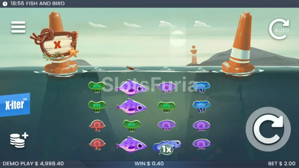 Pantalla principal de Fish and Bird con la rejilla 4x4