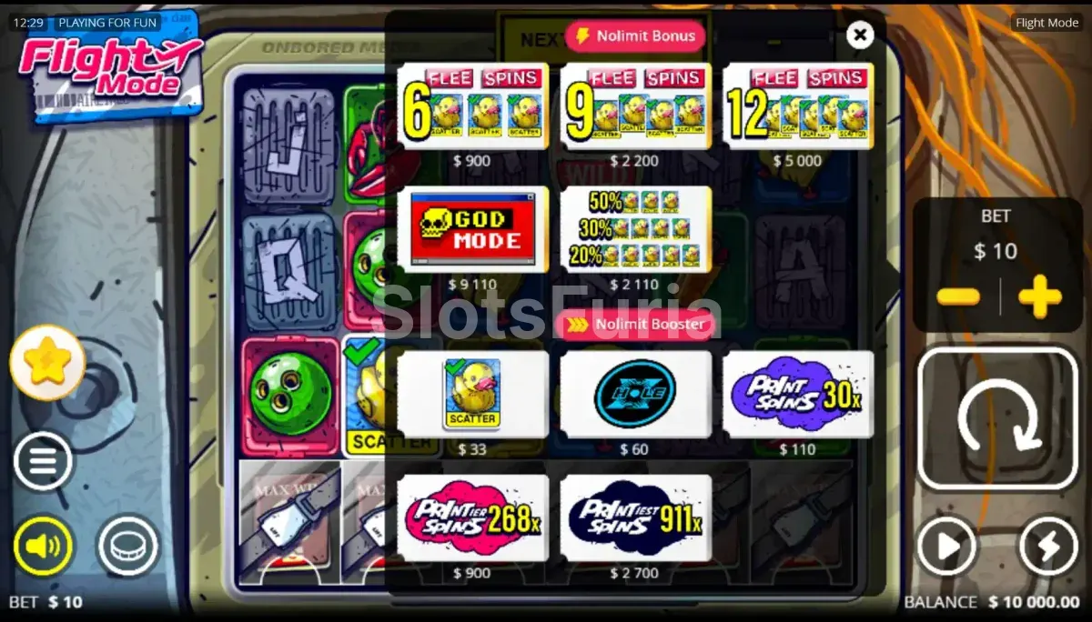 Menú de compra de bonos en Flight Mode con opciones de precio