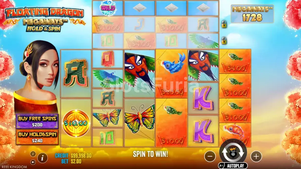 Pantalla principal del juego base en Floating Dragon Megaways