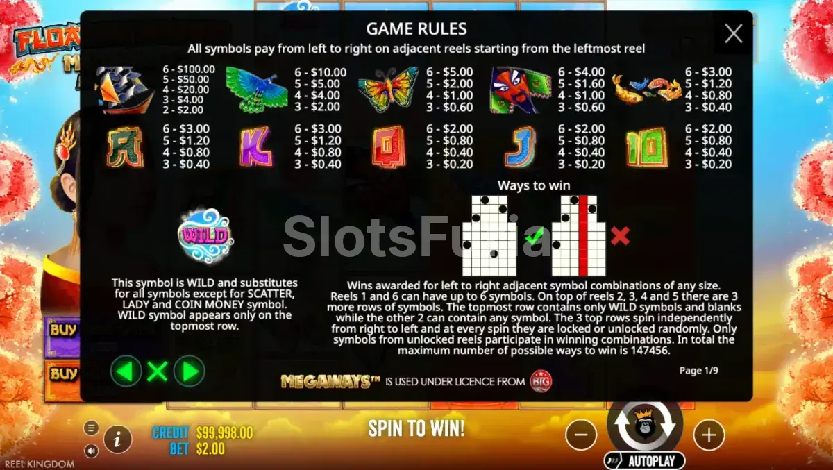 Tabla de pagos y símbolos de Floating Dragon Megaways