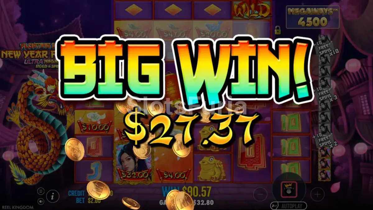 Gran victoria registrada en Floating Dragon New Year Festival durante giros gratis