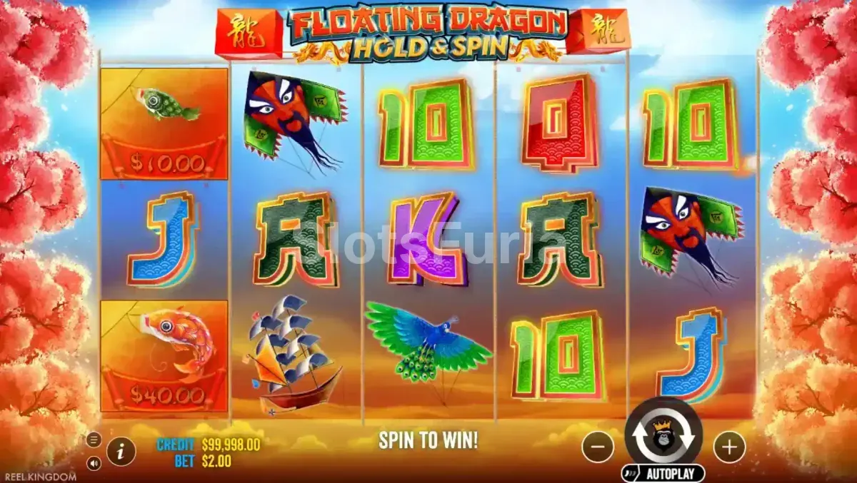 Pantalla principal del juego Floating Dragon con el tablero base activo