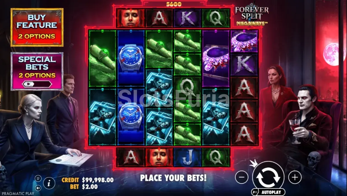 Juego base de Forever Split Megaways con las filas horizontales