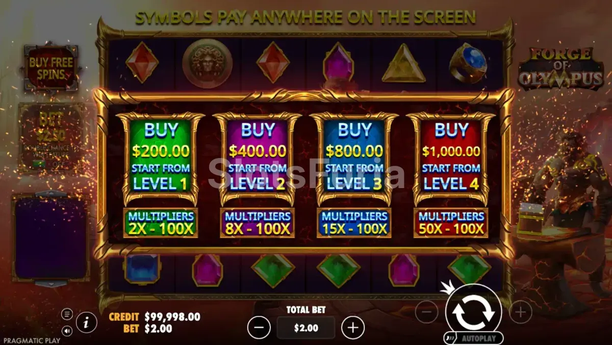 Función de compra de bonus en Forge of Olympus de Pragmatic Play
