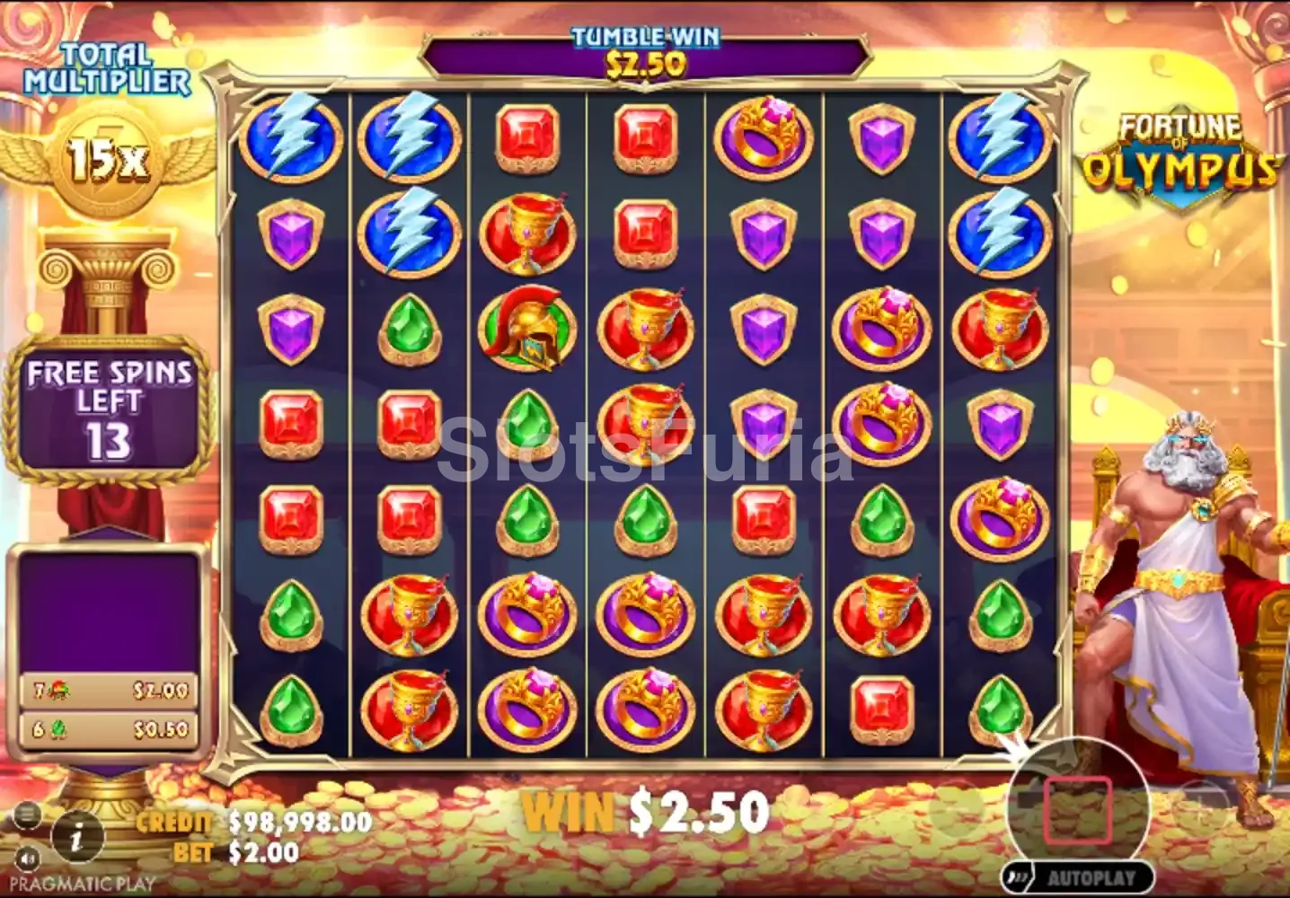 Ronda de giros gratuitos en Fortune of Olympus con multiplicadores activos