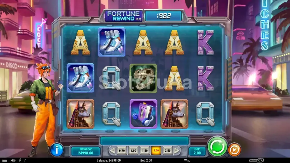 Pantalla principal del juego Fortune Rewind con la Dra. Tempus