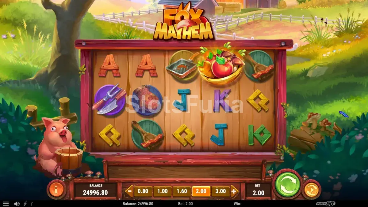 Pantalla principal de Fox Mayhem con la granja y los personajes