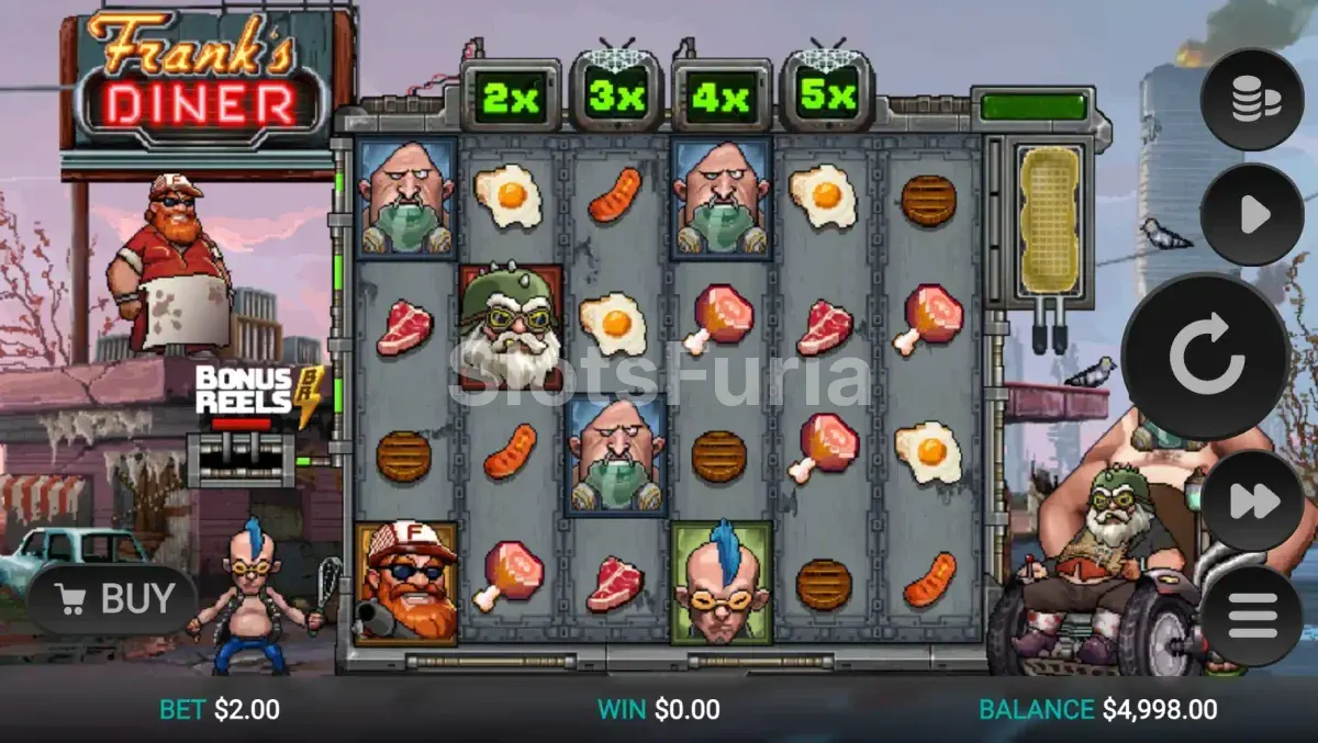 Partida base en Frank's Diner con la cuadrícula de 6x4 y personajes post-apocalípticos