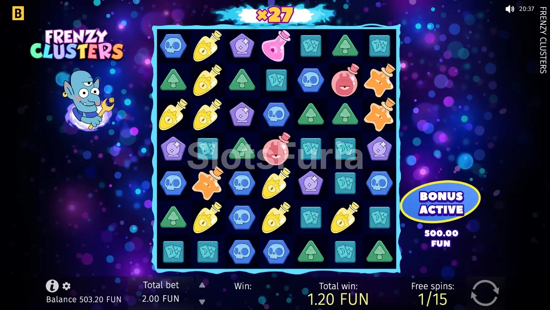 Ronda de tiradas gratuitas de Frenzy Clusters con multiplicador activo