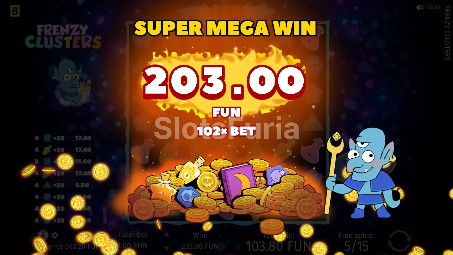 Gran victoria en Frenzy Clusters con multiplicador elevado