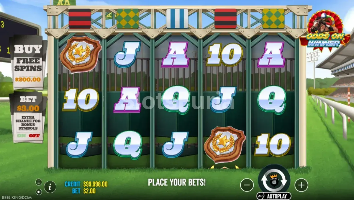 Pantalla principal del juego Front Runner Odds On con todos los rouleaux activos