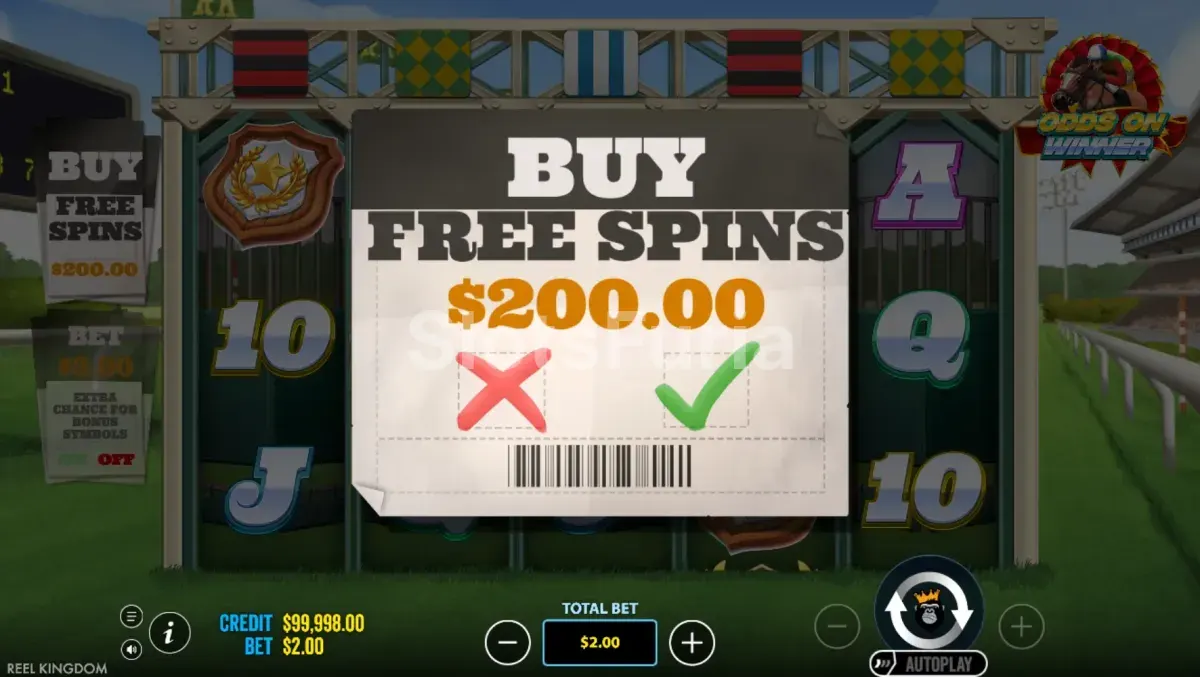 Función de compra de bonus en Front Runner Odds On de Reel Kingdom
