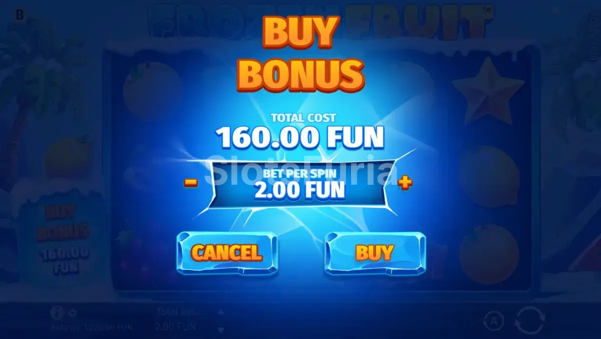 Función de compra de bono en Frozen Fruit de BGaming