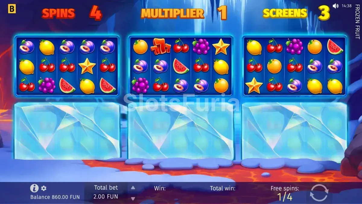 Ronda de giros gratuitos en Frozen Fruit con múltiples pantallas activas