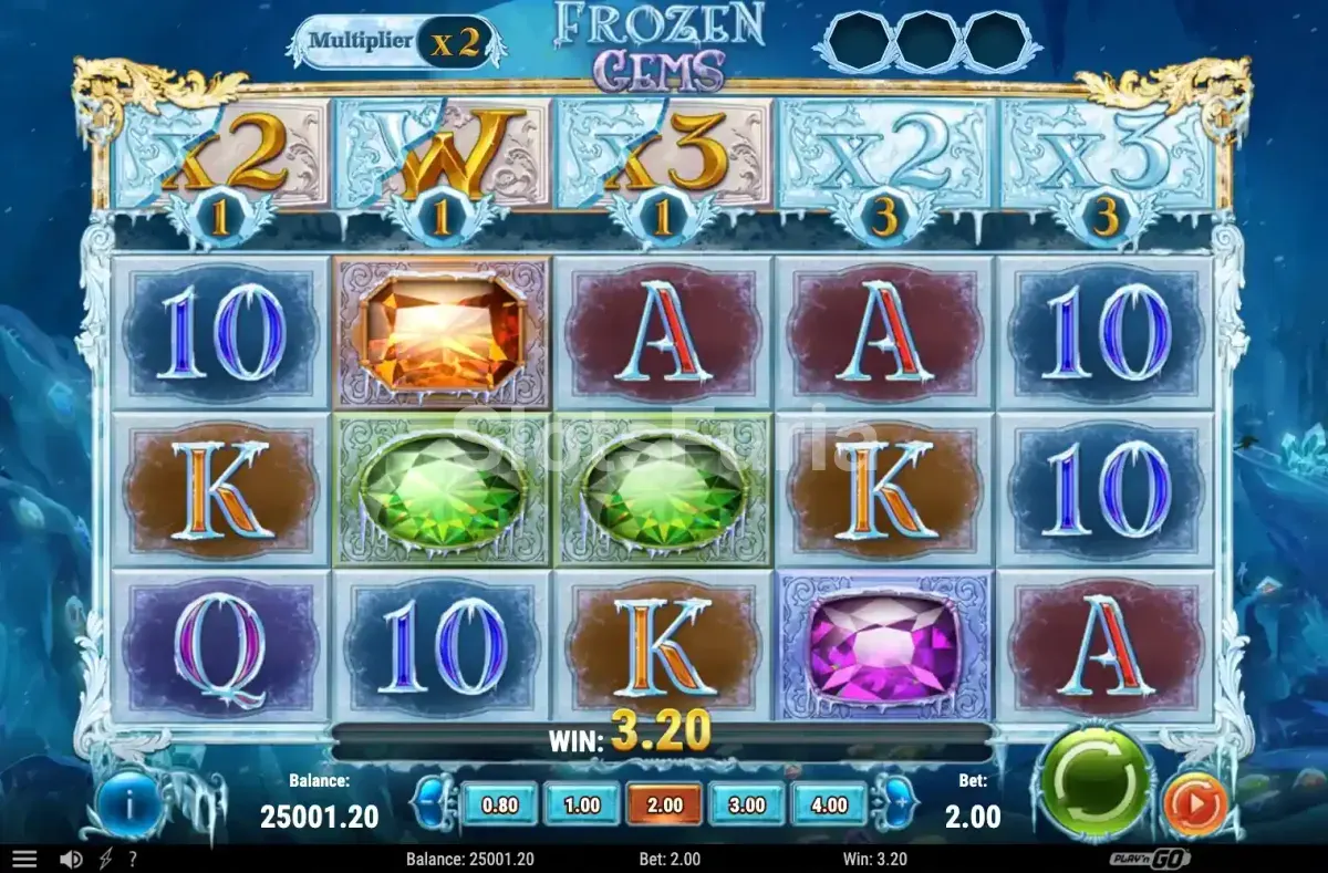 Pantalla principal de Frozen Gems con gemas heladas en los rodillos