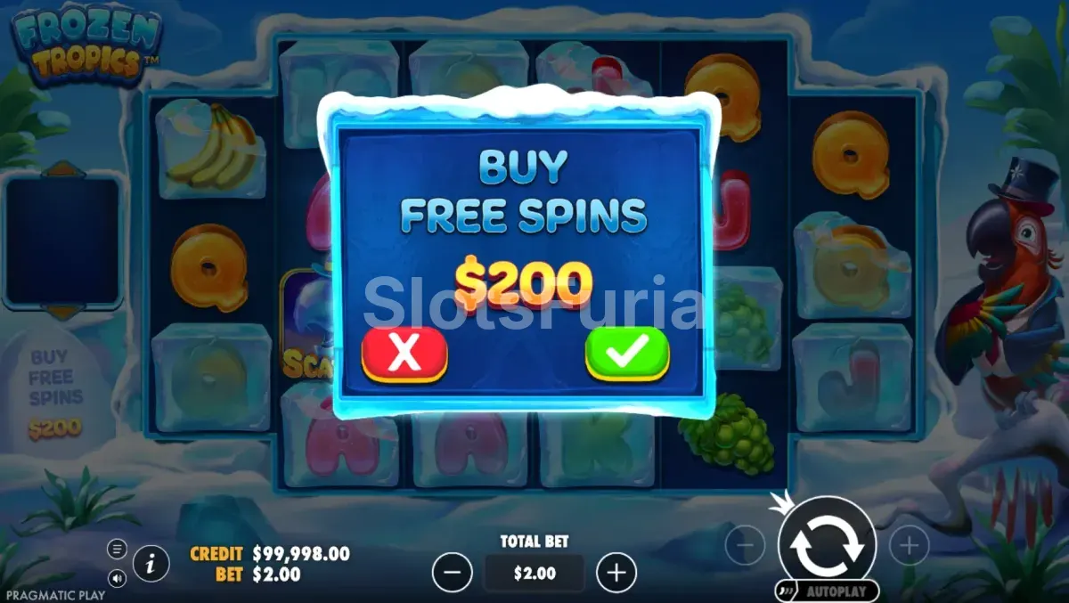 Pantalla de compra de bonos de Frozen Tropics disponible desde el juego base