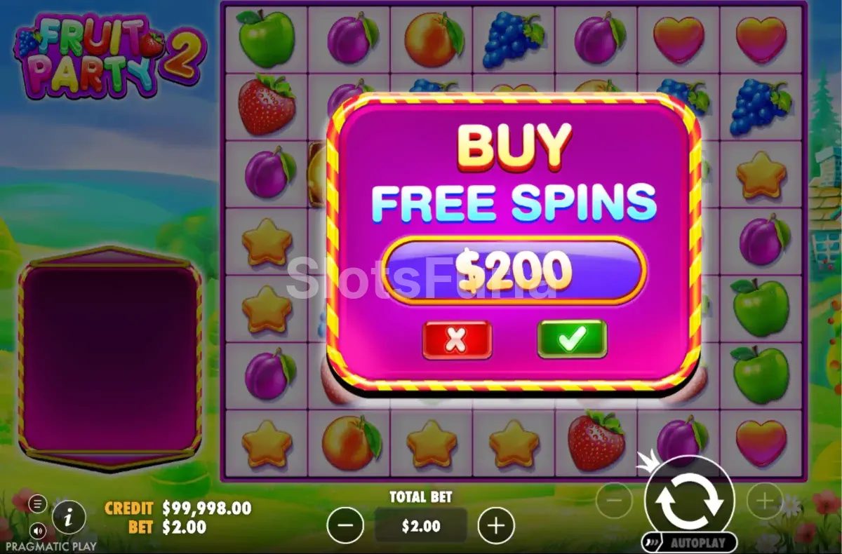 Menú de compra de bonus en la slot Fruit Party 2