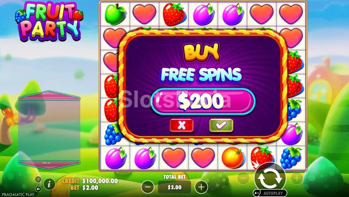 Pantalla de compra de bonus de Fruit Party de Pragmatic Play