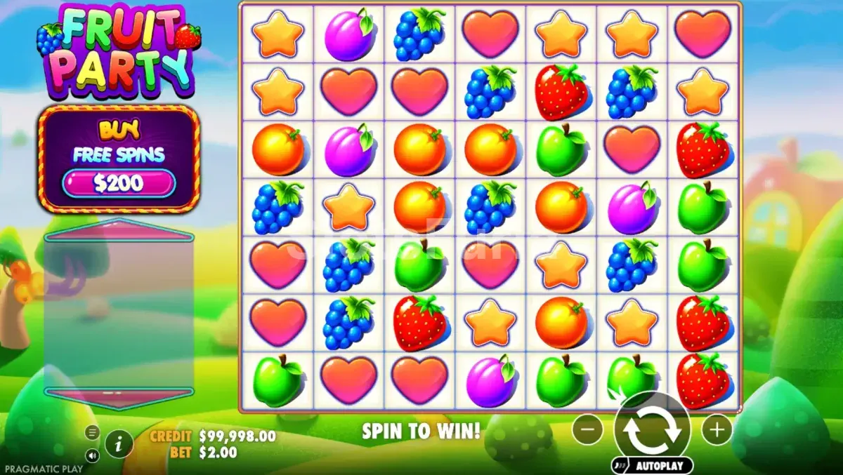 Juego base de Fruit Party con cuadrícula 7x7 de Pragmatic Play