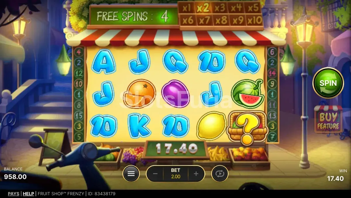 Ronda de giros gratuitos en acción en Fruit Shop Frenzy