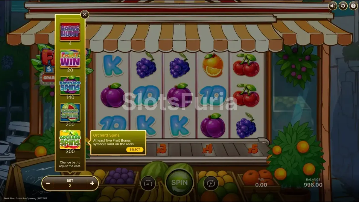 Menú de compra de bono en Fruit Shop Grand Re-Opening