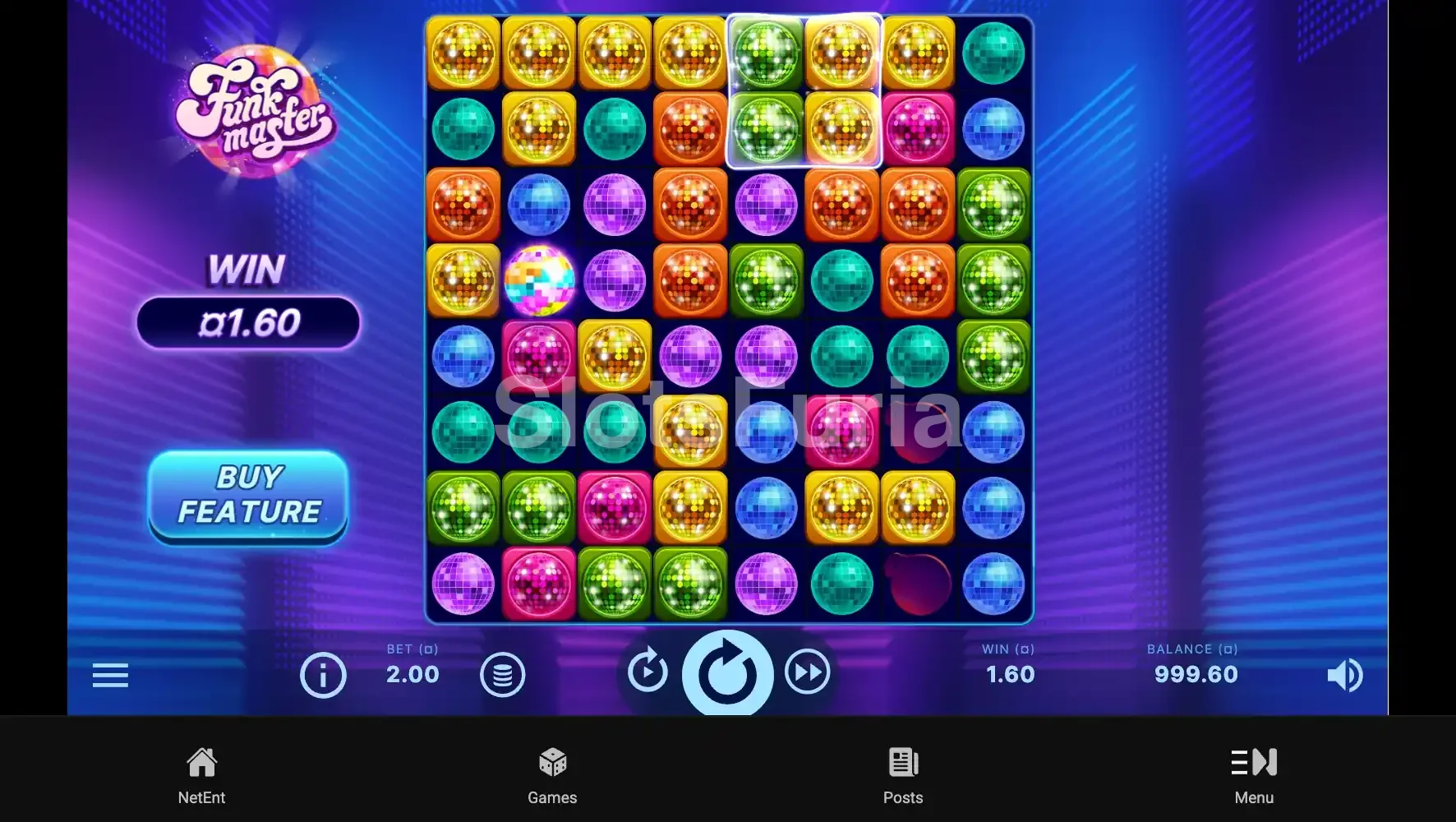 Pantalla principal de Funk Master con su tablero 8x8 y ambiente disco