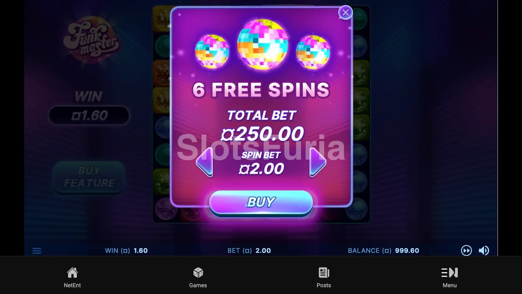 Función de compra de bonus en Funk Master por 125 veces la apuesta