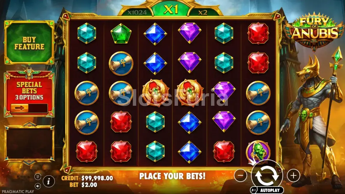 Juego base de Fury of Anubis con la grilla de 6x5