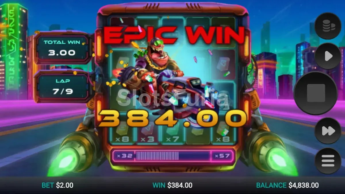 Gran victoria en Galactic Racers Dream Drop con multiplicadores en acción