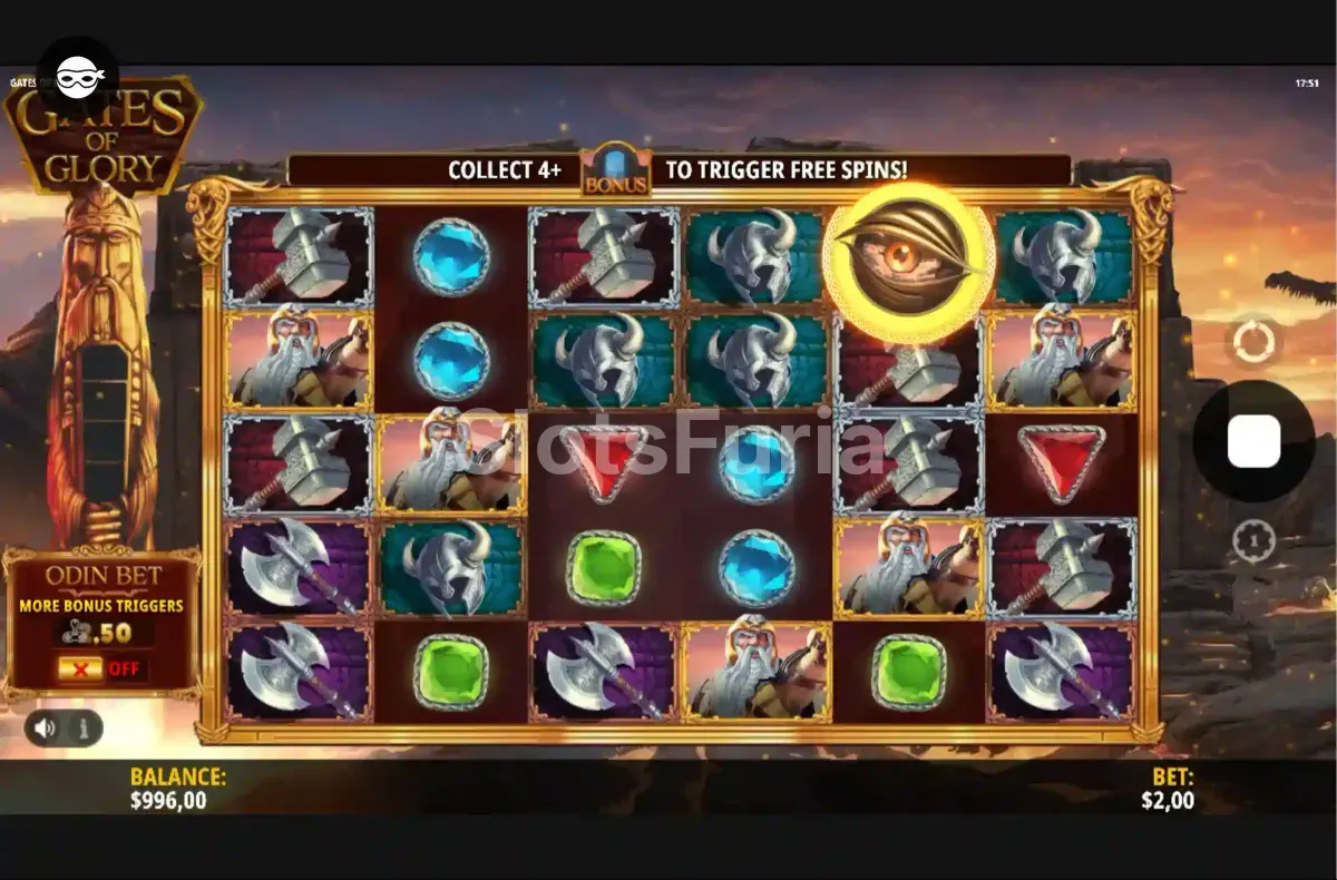 Segunda vista del gameplay en Gates of Glory mostrando los rodillos en acción