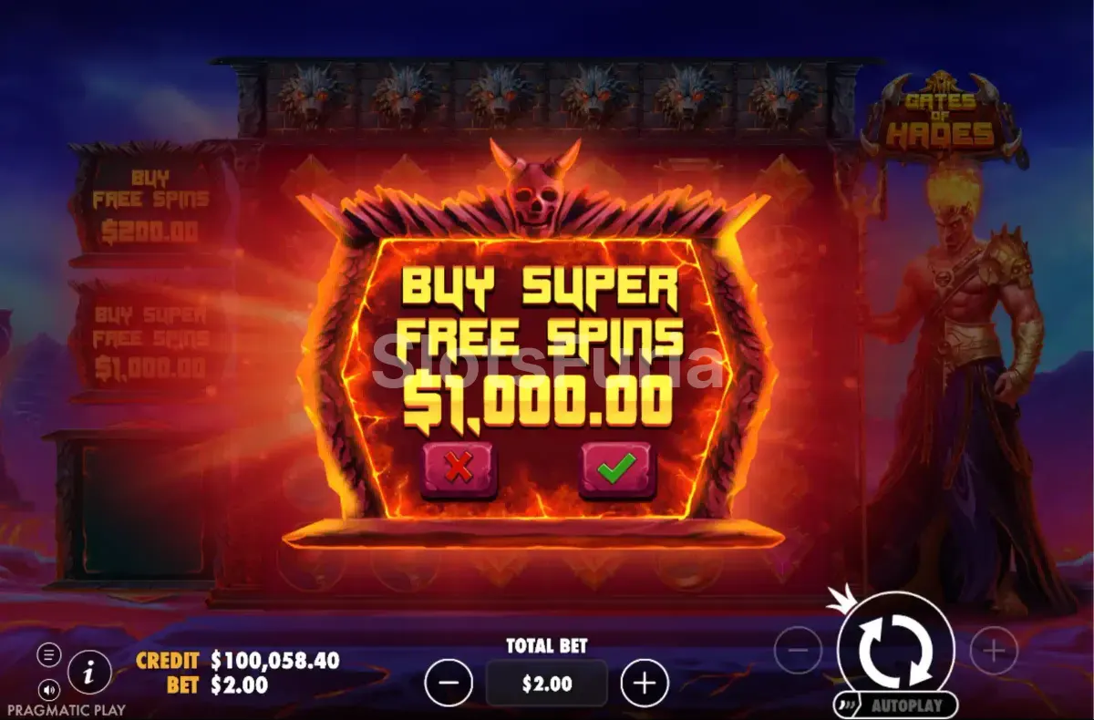 Pantalla de compra de bonus en Gates of Hades de Pragmatic Play