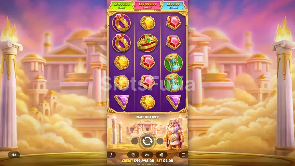 Segunda pantalla del juego base de Gates of Olympus POP con cascadas en acción