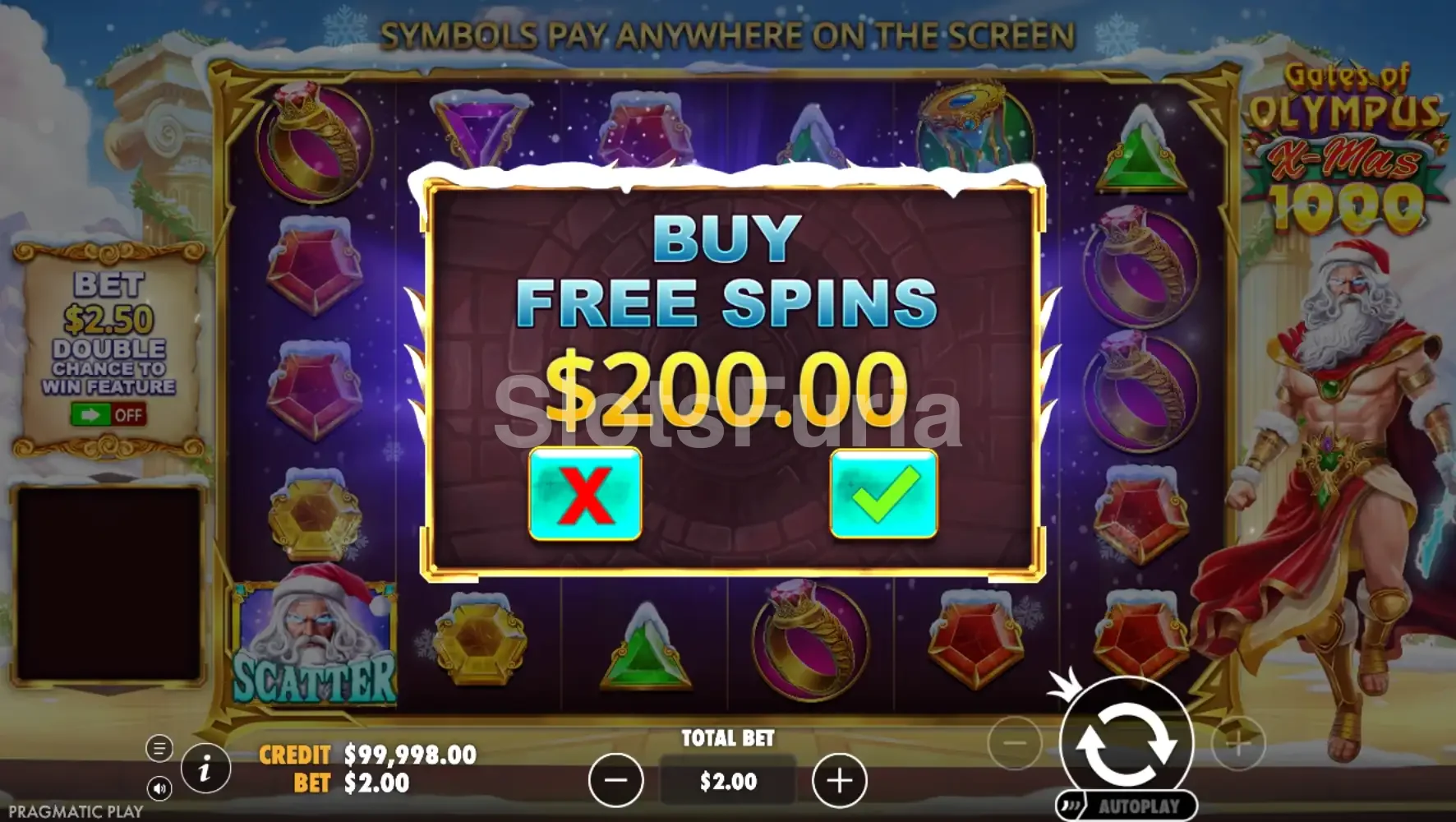 Opción de compra de bonus en Gates of Olympus Xmas 1000