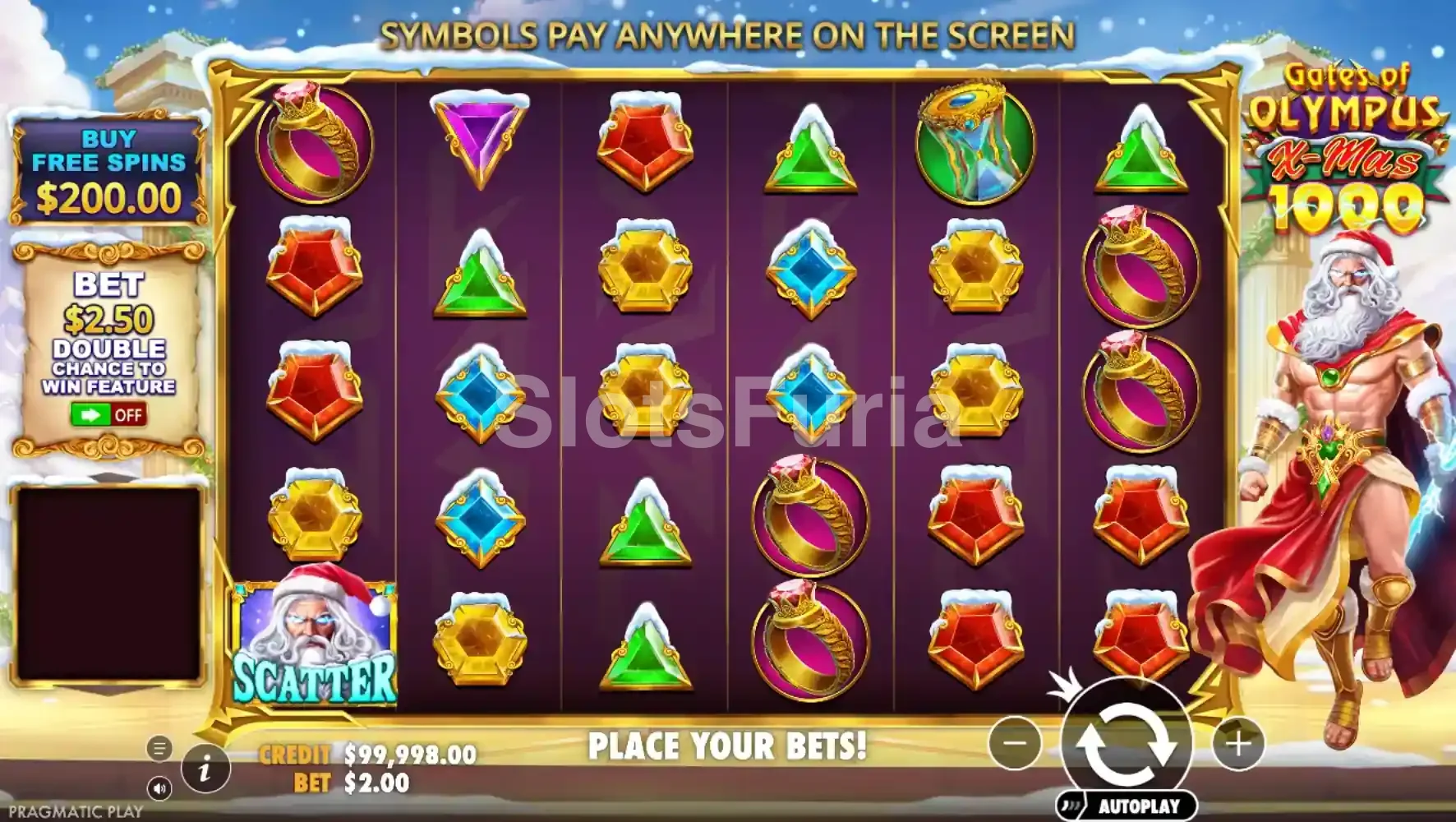 Pantalla principal del juego Gates of Olympus Xmas 1000