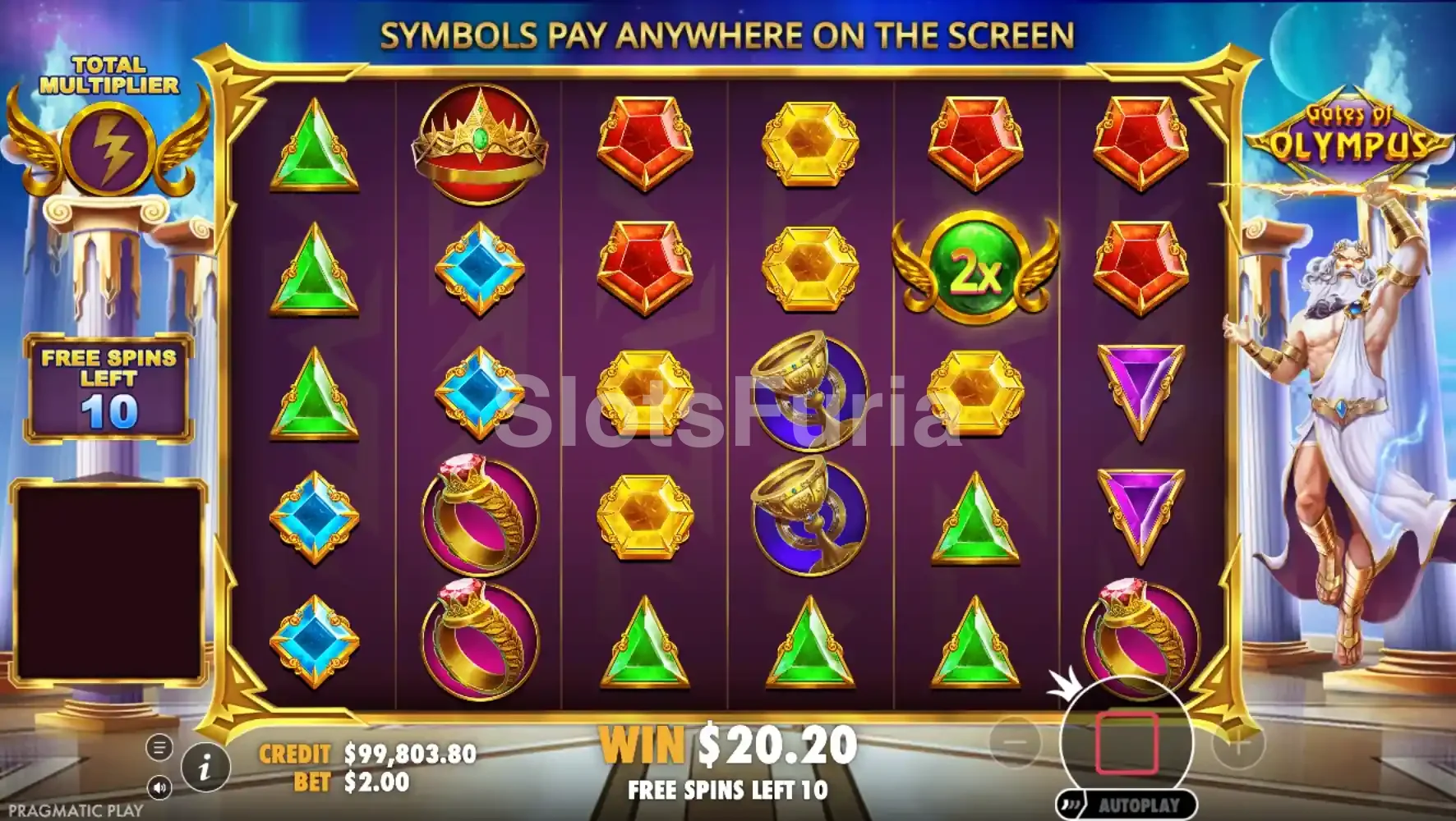 Ronda de giros gratis de Gates of Olympus con el multiplicador global acumulado