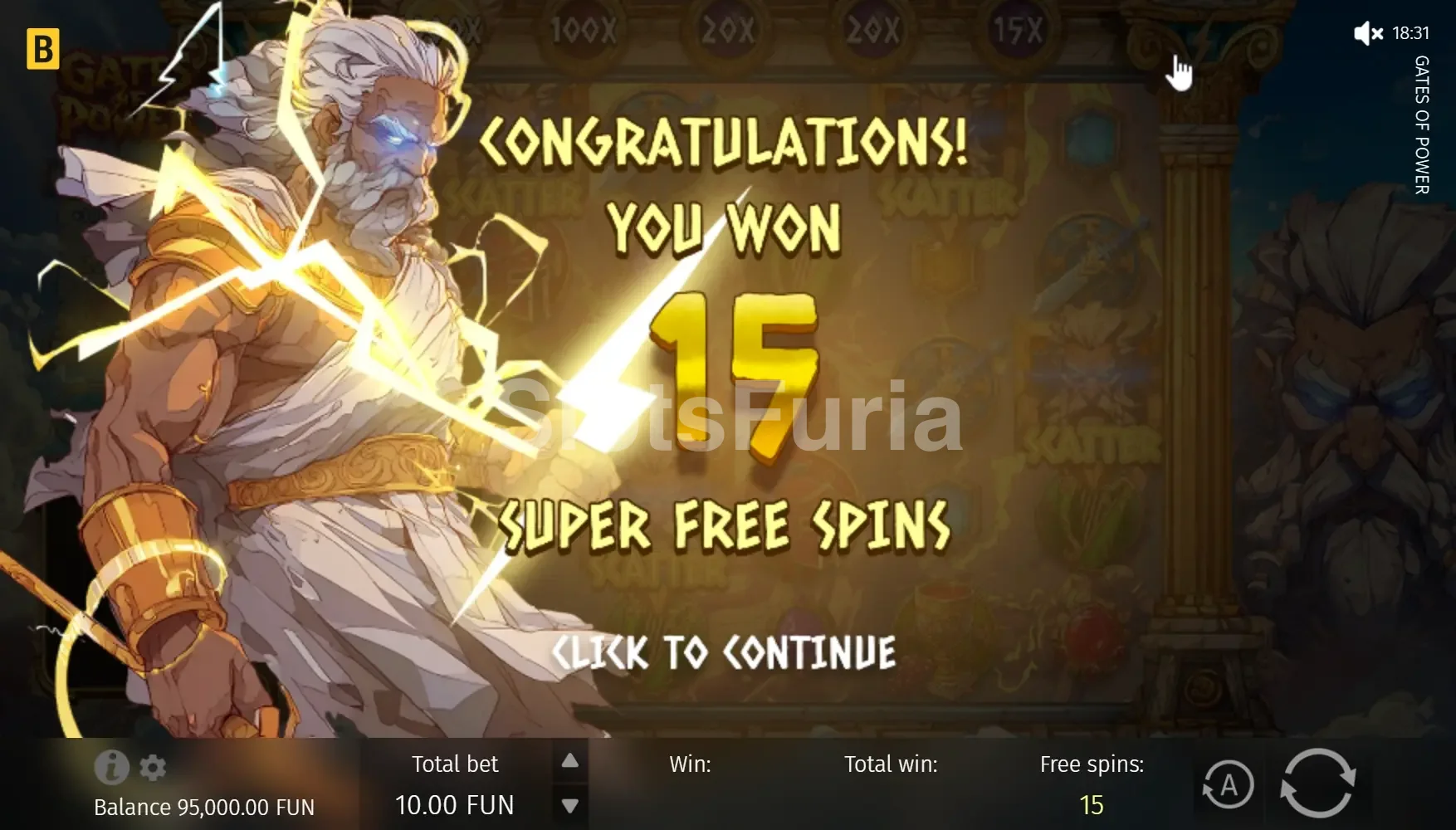 Ronda de giros gratuitos activada en Gates of Power