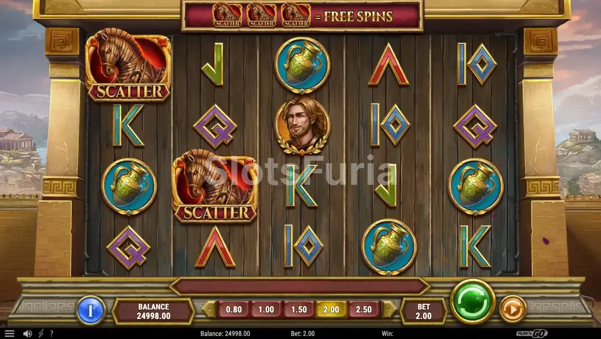 Pantalla principal de Gates of Troy con el tablero de juego en plena acción